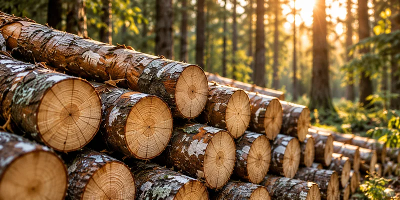 Gestapelte Baumstämme im Wald